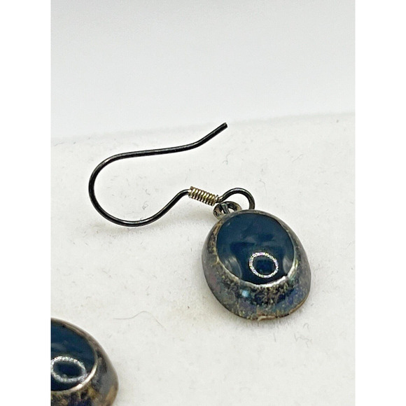 Vintage Native American Black Onyx Silver Earrings - Picture 2 of 5